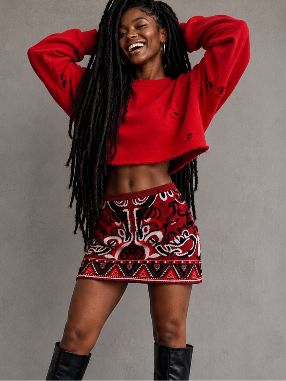 Chelsea & Violet Red & Black Geometric Knit Mini Skirt - Size S   NWT